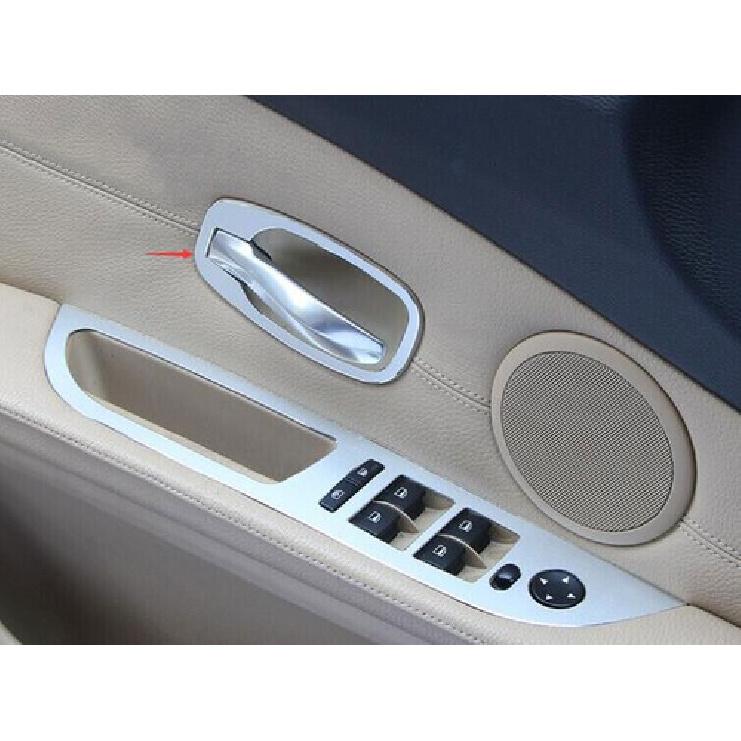 Car Inner Door Handle Bowl Trim Frame 2004-2010 Aluminum For BMW 5 Series Silver