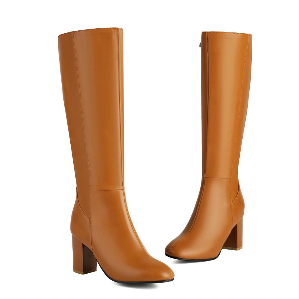 Women's Tall Boots Sung Fit Knee High Boots Chunky Heels Shoes 2024 Autumn Winter Footwear