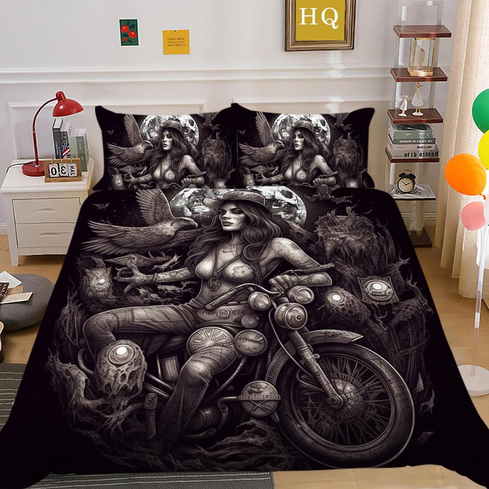 Beauty Skull Printed Bed Set Twin Size Polyester Comforter Cover Set Teen Design Superior Home Bedclothes