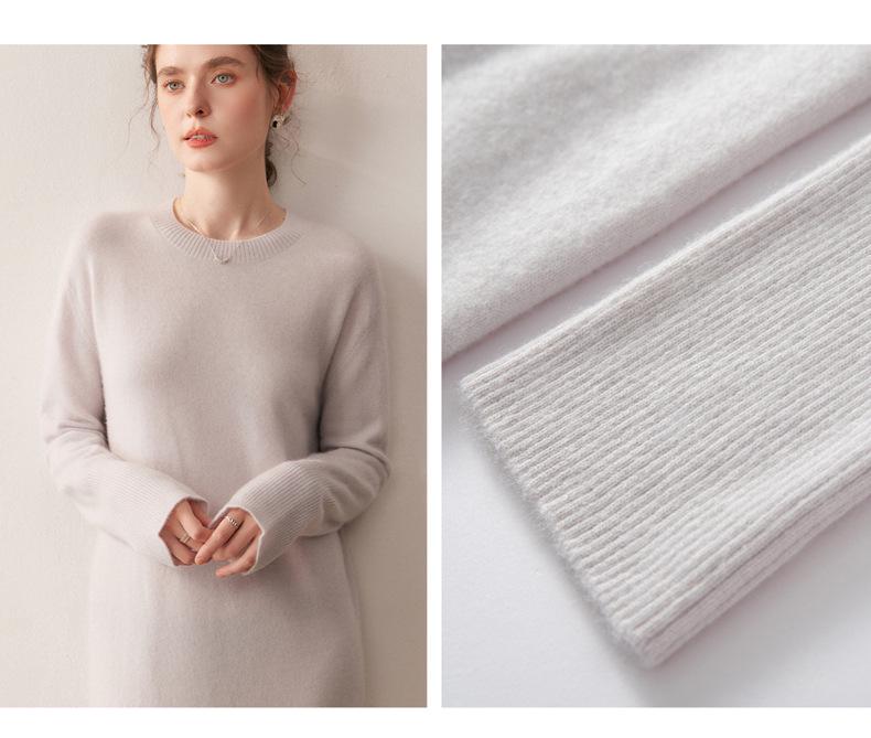 Autumn/Winter Women's Thick Solid Cashmere Knit Dress - Long Loose Wool Skirt