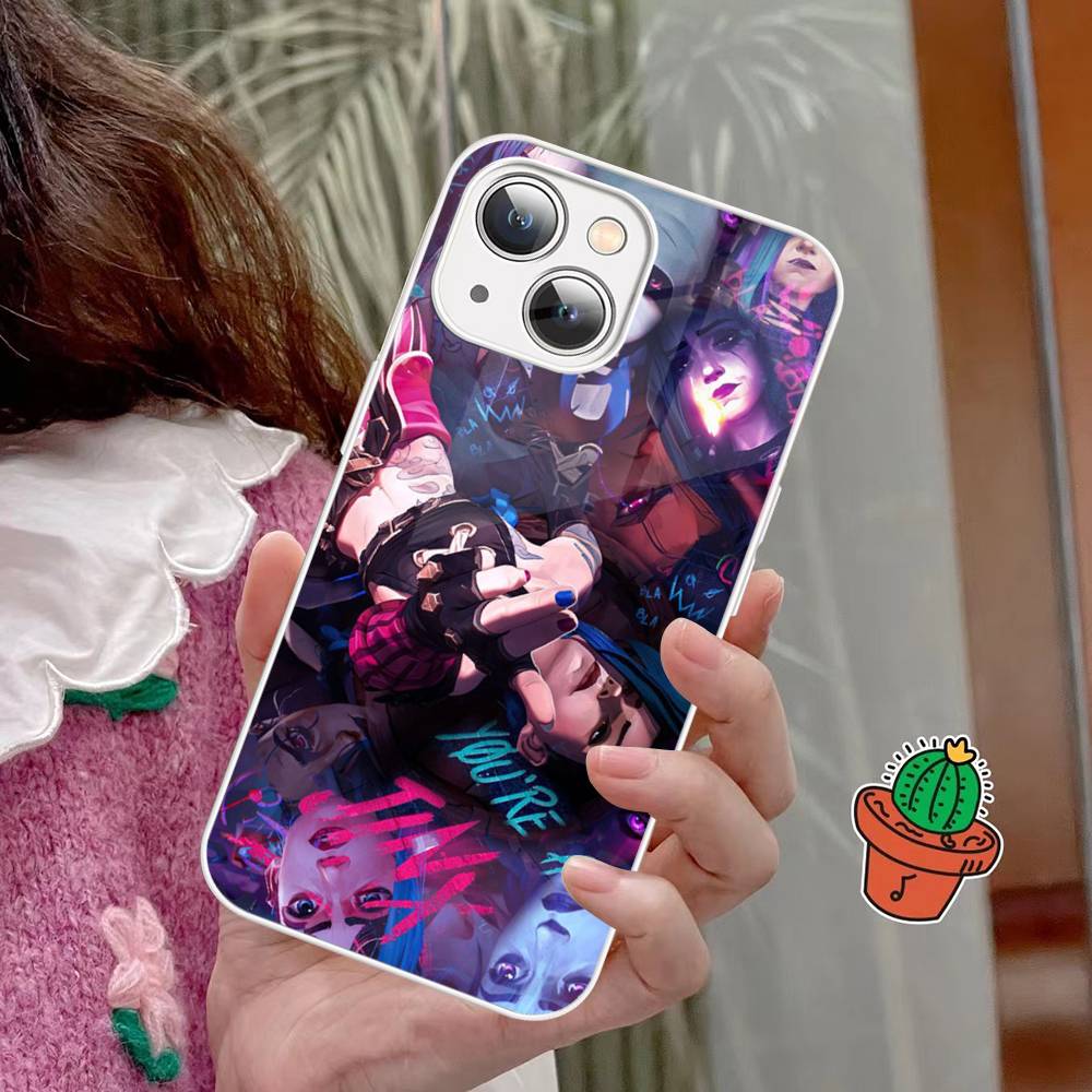 Arcane J-Jinx Anime Phone Case For IPhone 15 13 12 Mini 11 Pro XS Max X XR 14 Plus Tempered Glass Cover