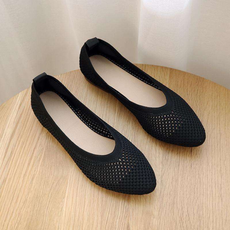 Flat-soled Single Shoes Women's 2025 Spring and Summer Pointed-tip Knitted Hollowed-out Breathable Doudou Shoes Soft-soled One-pedal Flying-woven Ma
