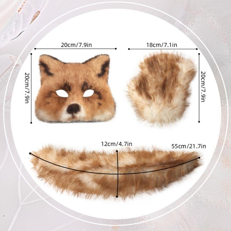Foxes Costume Foxes Mask Cats Half Face Mask Foxes Tail Animal Fancy Costume Kit Accessories Halloween Cosplay Props