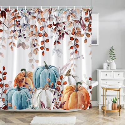 Cortina de Ducha de Calabaza de Otoño Hojas de Otoño Acción de Gracias Decorativa Lavable Cortina de Baño Tela de Poliéster Cortina para el Hogar para el Baño