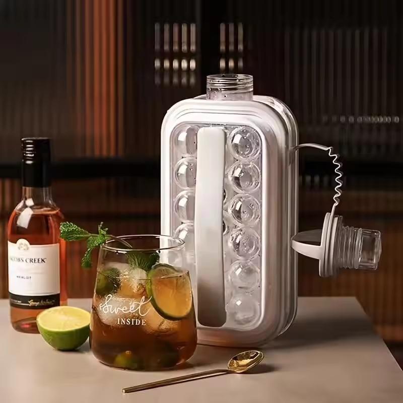 2-In-1 Folding Ice Maker Water Bottle Ice Hockey Grid Mold Reusable Silicone Ice Cube Tray For Whiskey Drinks Kitchen Bar Tool