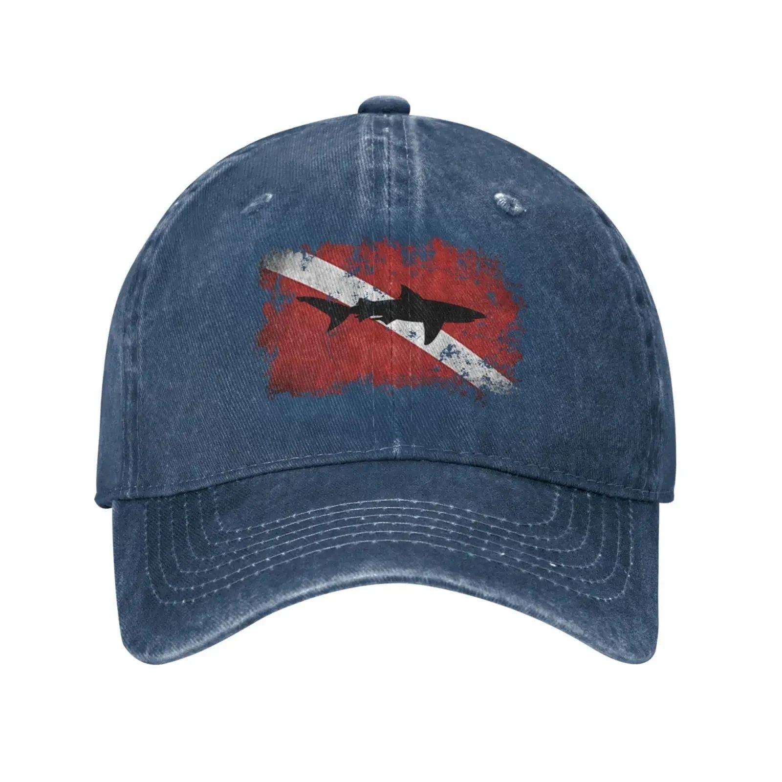 

Vintage Shark Scuba Dive Flag Retro Sports Denim Cap Adjustable Snapback Casquettes Unisex Plain Baseball Cowboy Hat Adjustable