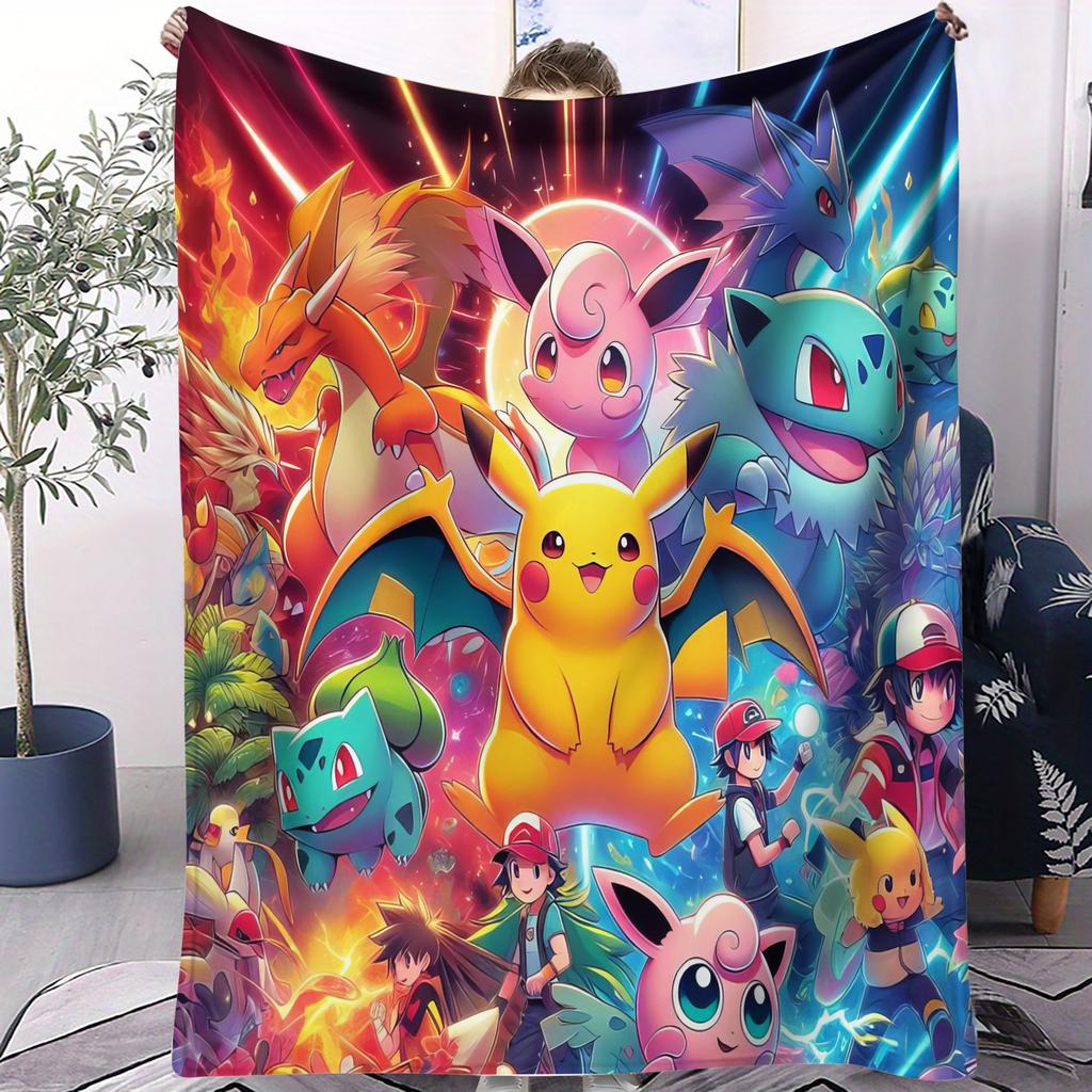 Pokemon Classic AllStar Cute Cartoon Printed Fleece Throw Blanket for Fans Quality Warm Cozy Blanket for Travel Office Home