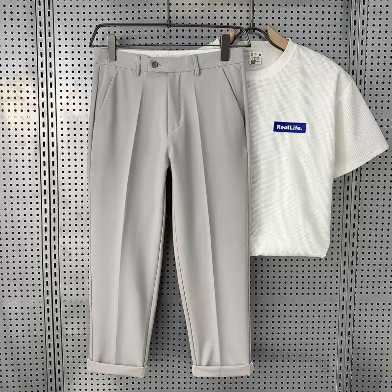 Casual Slim-fit Nine-point Trousers Men's Spring Drape Trend Light and Mature Style Professional Dress Ice Silk Thin Suit Pants