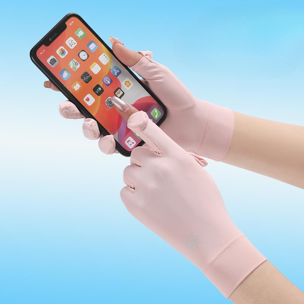 Summer Sun Protection Gloves for Women's Ice Silk Anti Ultraviolet Outdoor Thin Cycling Driving Anti Slip Short Touch Screen Gloves