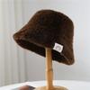 Autumn Winter Bucket Hat Women Faux Fur Solid Color Windproof Fisherman Cap Keep Warm Casual New