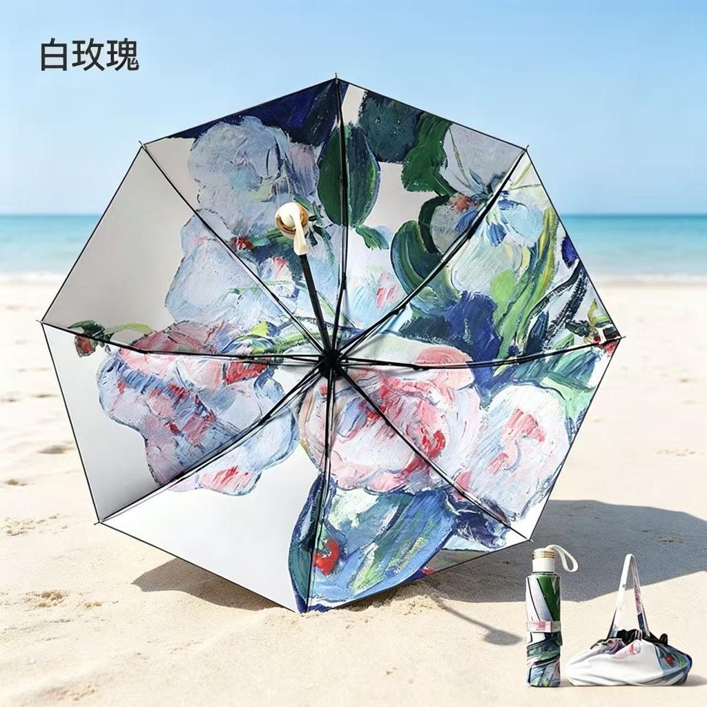 New three-fold sunscreen umbrella, UV-proof parasol, double-layer girls' high-value foldable outdoor parasol