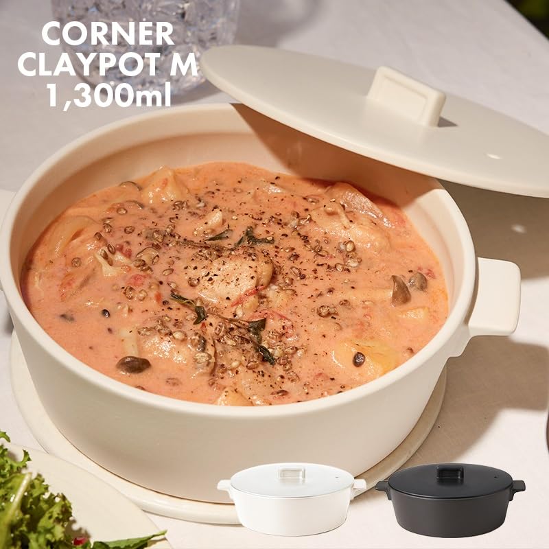 TAMAKI Clay Pot Corner IH Clay Pot 1-2 serving size White Diameter 23.2 x Depth 19 x Height 10.4cm IH, direct flame, microwave, oven compatible,