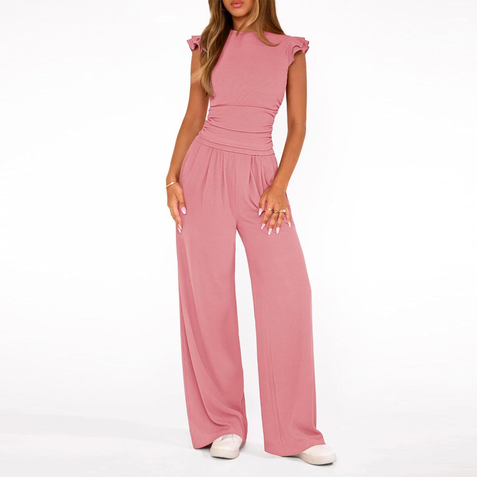 Women s Fashionable Casual Loose Wide-leg Pants Set XXL