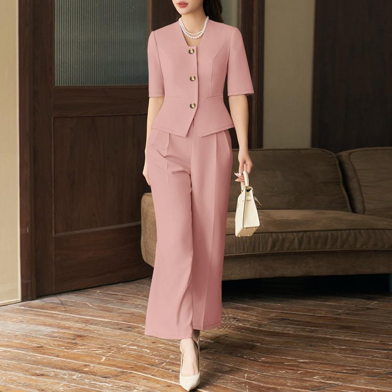 ZANZEA Women Short Sleeve Blouse and Cropped Pants Classic Two Piece Suit Sets