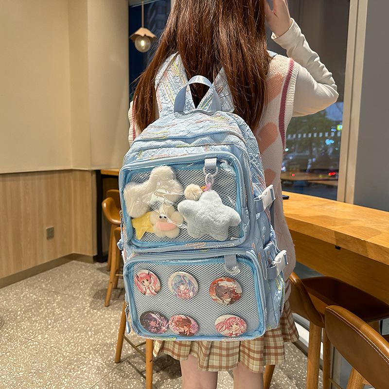 Junior High School Student Schoolbag Female Cute Fresh Large Capacity Backpack Japanese Ins Girl Transparent Shoulder Pain Bag