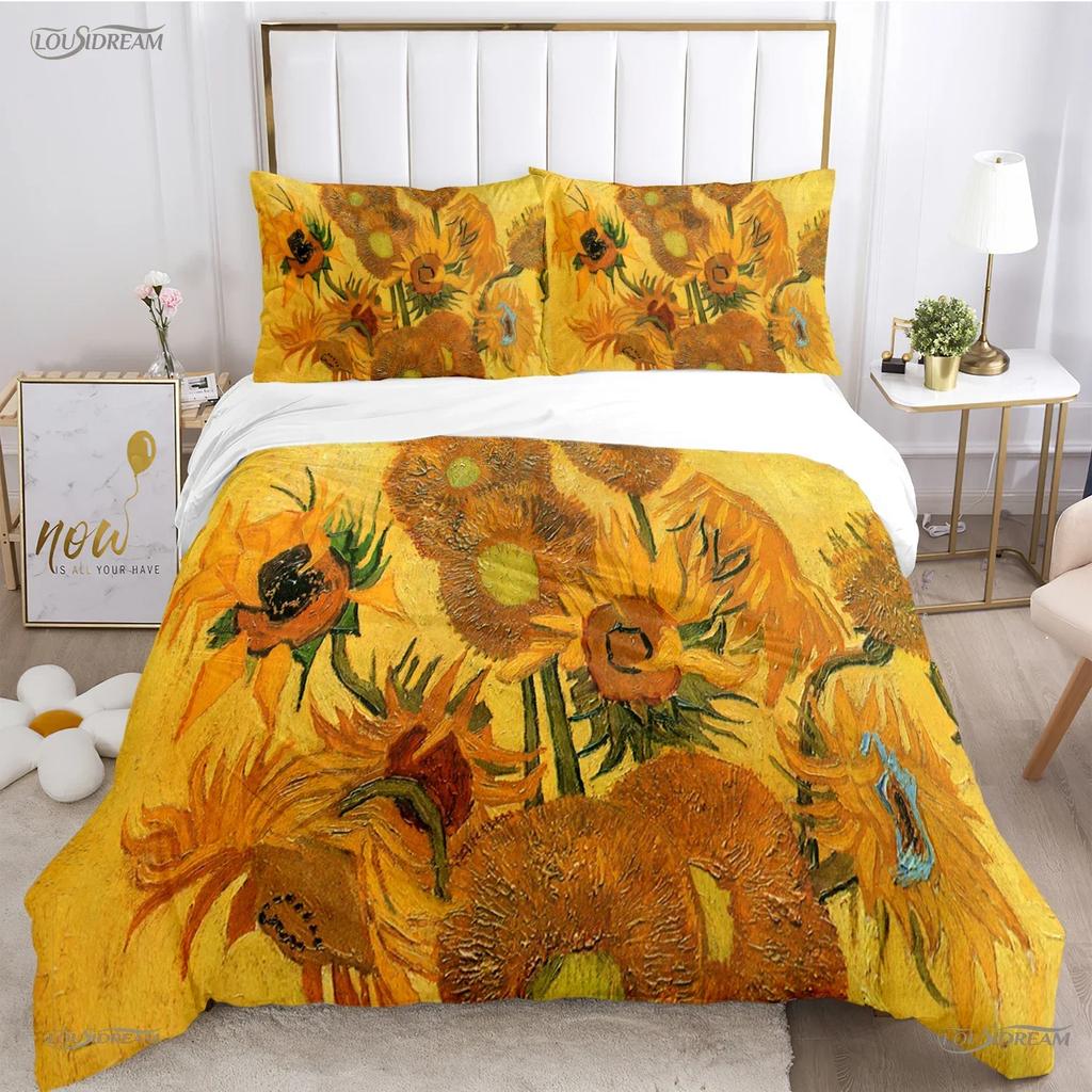 Van Gogh Kunst Niedlich Kawaii Bequemer Bettbezug Steppdecke Kissenbezug Bettwäscheset Kinder Schlafzimmer Dekoration Heimtextil