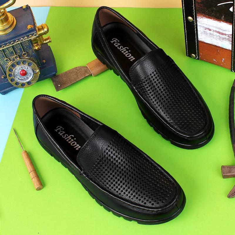 Frühlingsmode Marke Herren Oberste Schicht Rindsleder Freizeit Lederschuhe Luxus Jugendlich Klassisch Schwarz Bequem Atmungsaktiv Lederschuh