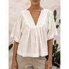 Women Casual Fashion Versatile V Neck Solid Color Shirt