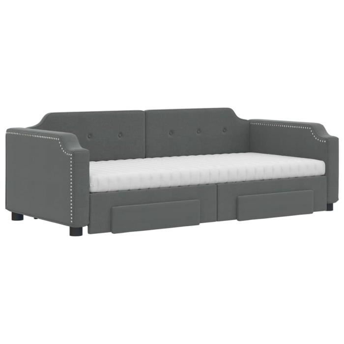 VidaXL Lit de jour avec gigogne et tiroirs gris foncé 90x200 cm tissu 3197689
