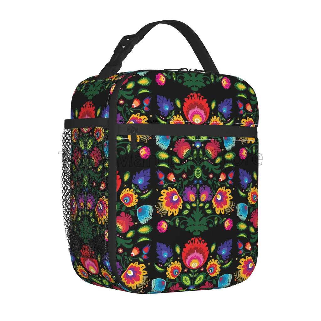 Colorful Mexican Flower Lunch Box Reusable Lunch Bag Work Bento Cooler Reusable Tote Picnic Boxes Insulated Container for Picnic