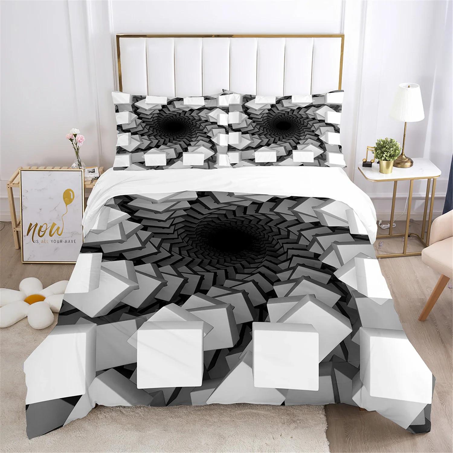 

Microfiber Bedding Set For Double Bed, Abstract Style Print, Honeycomb Quilt Cover, Duvet Cover, Pillowcover, Black And White EU Twin(135x200cm)