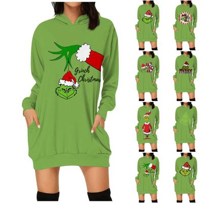 Sudaderas con Capucha de Manga Larga con Bolsillos y Estampado Navideño para Mujer