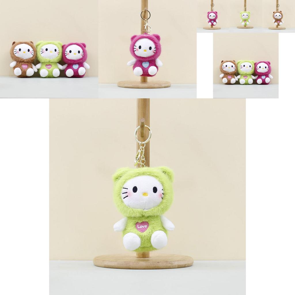 Adorable Plush Kawaii Cat Keychain Soft Toy For Cute Bag Accessories In Brown Pink Green