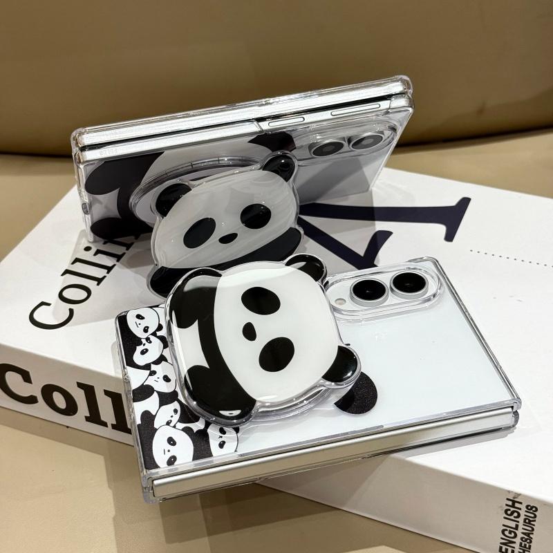 Kawaii Cartoon Panda Magnetic Phone Case For Samsung Galaxy Z Fold 8 Ultra 7 6 5 Fold7 Fold6 Cover with Magsafe Stand Cute Cases