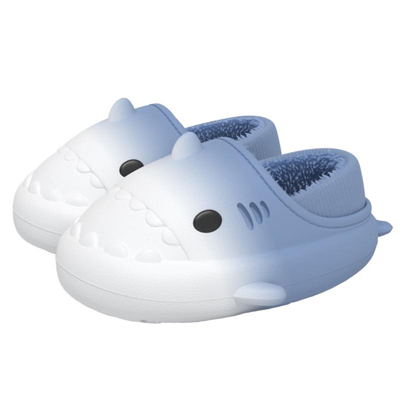 Fashion Smile Plush Lining Bag Heel Cotton Slippers EVA Linght Warm Indoor Cotton Slippers Gradient Shark Furry Slippers For Mens Womens