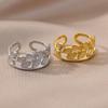 Stainless Steel Double Layer Leaf Opening Rings for Men Women Fashion Gold Silver Color Adjustable Rings Jewelry Birthday Gifts