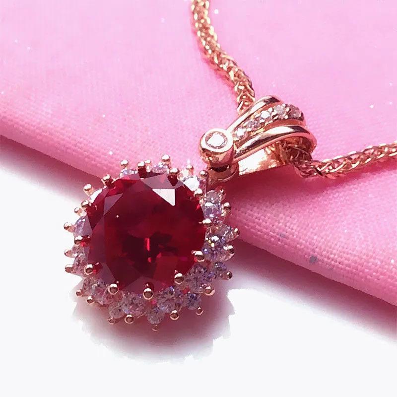 Exquisite Colored Gold Premium Full Diamond Red Pomegranate Pendant Korean Version Rose Gold Plated Pure Russian Purple Gold Versatile Necklace