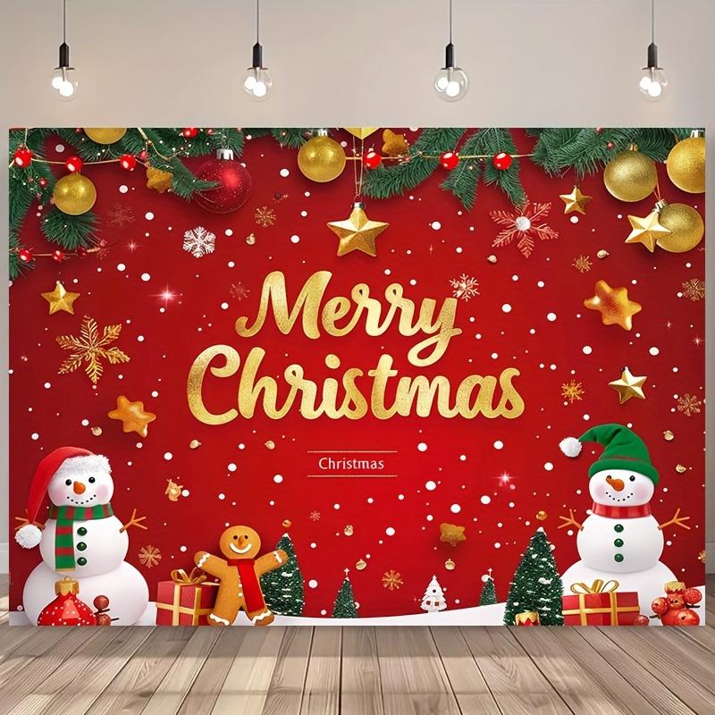 Merry Christmas Background Cloth - Red and Gold Snowman Gift and Tree Design 180X110
