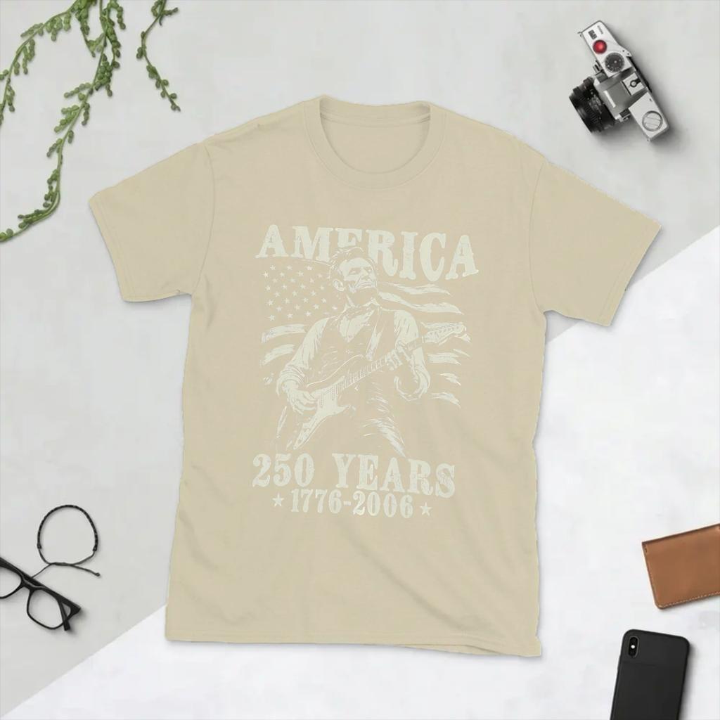 Abraham Lincoln Playing Guitar 4th July 250th Anniversary Unisex T Shirt Vintage Tees Short Sleeve TShirts Pure Cotton Clothing