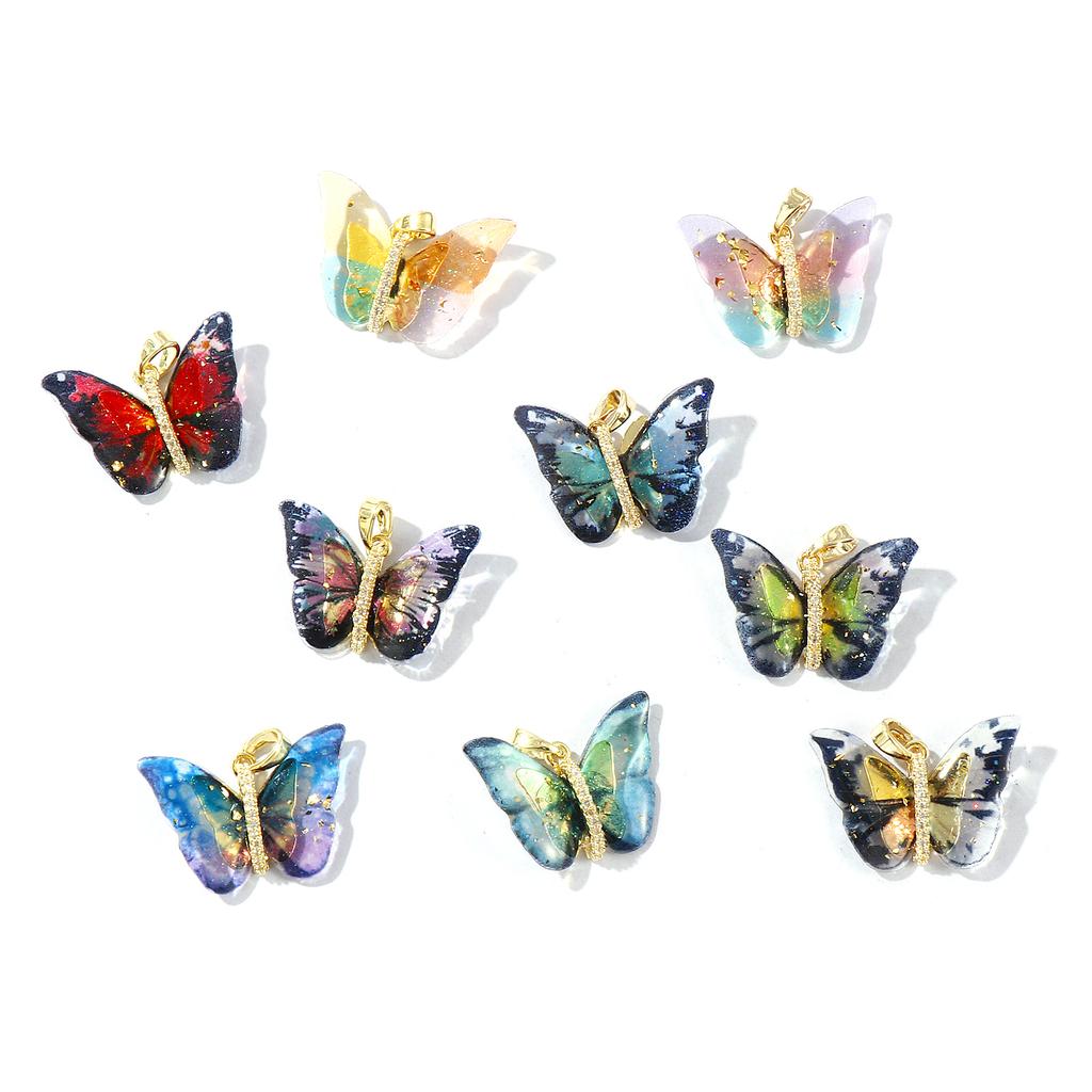 1 Piece Resin Insect Charm 18K Gold Plated Butterfly Animal Brass Pendants For DIY Necklace Bracelet Jewelry Making 24mm x 20mm