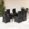 7-Cz. Garden Furniture Set With Cushions, Black, Poly Rattan