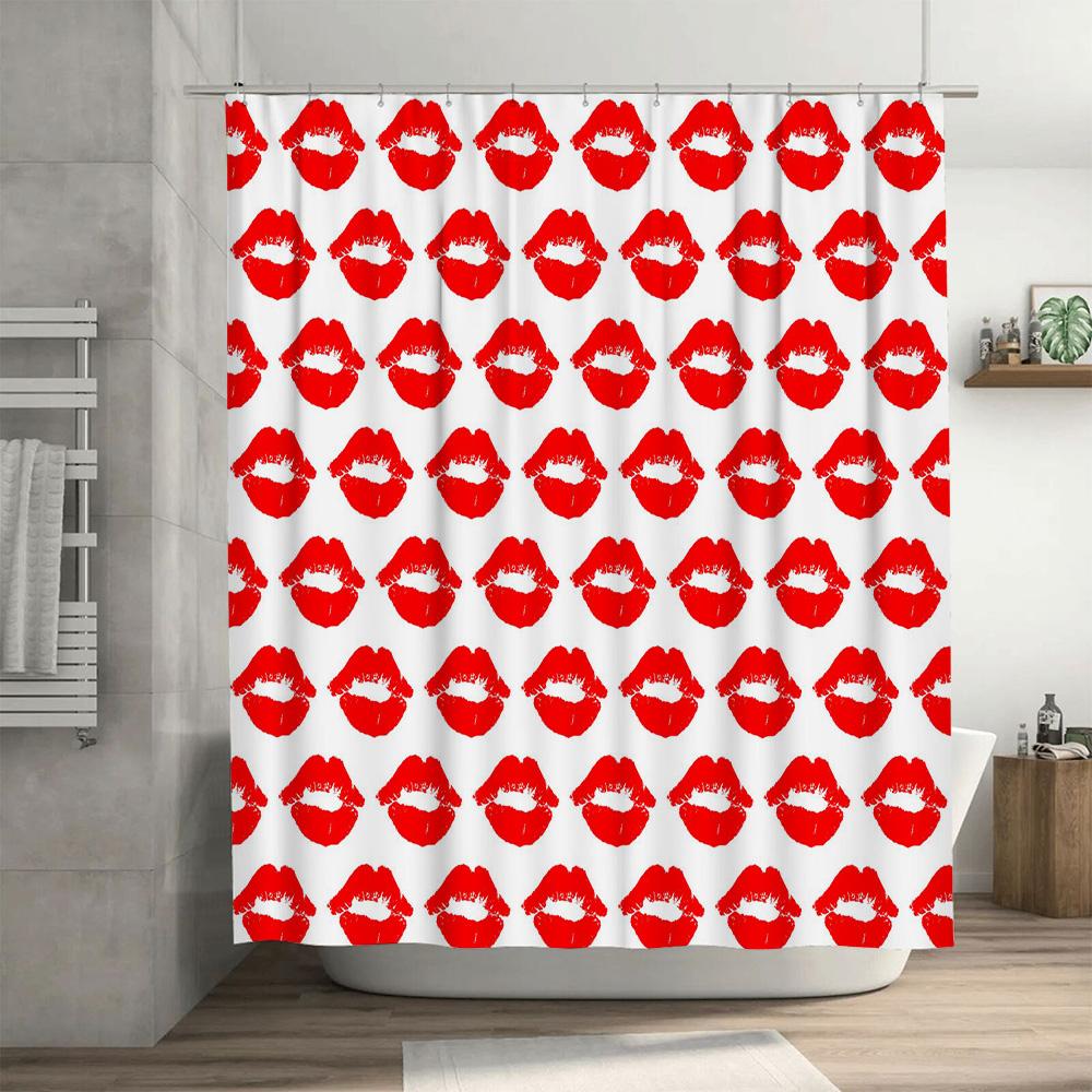 Vibrant Red Lip Print Shower Curtain Waterproof Bathroom Decor Home Decoration Diy Fabric Backsplash Wall Coverings Modern Desig