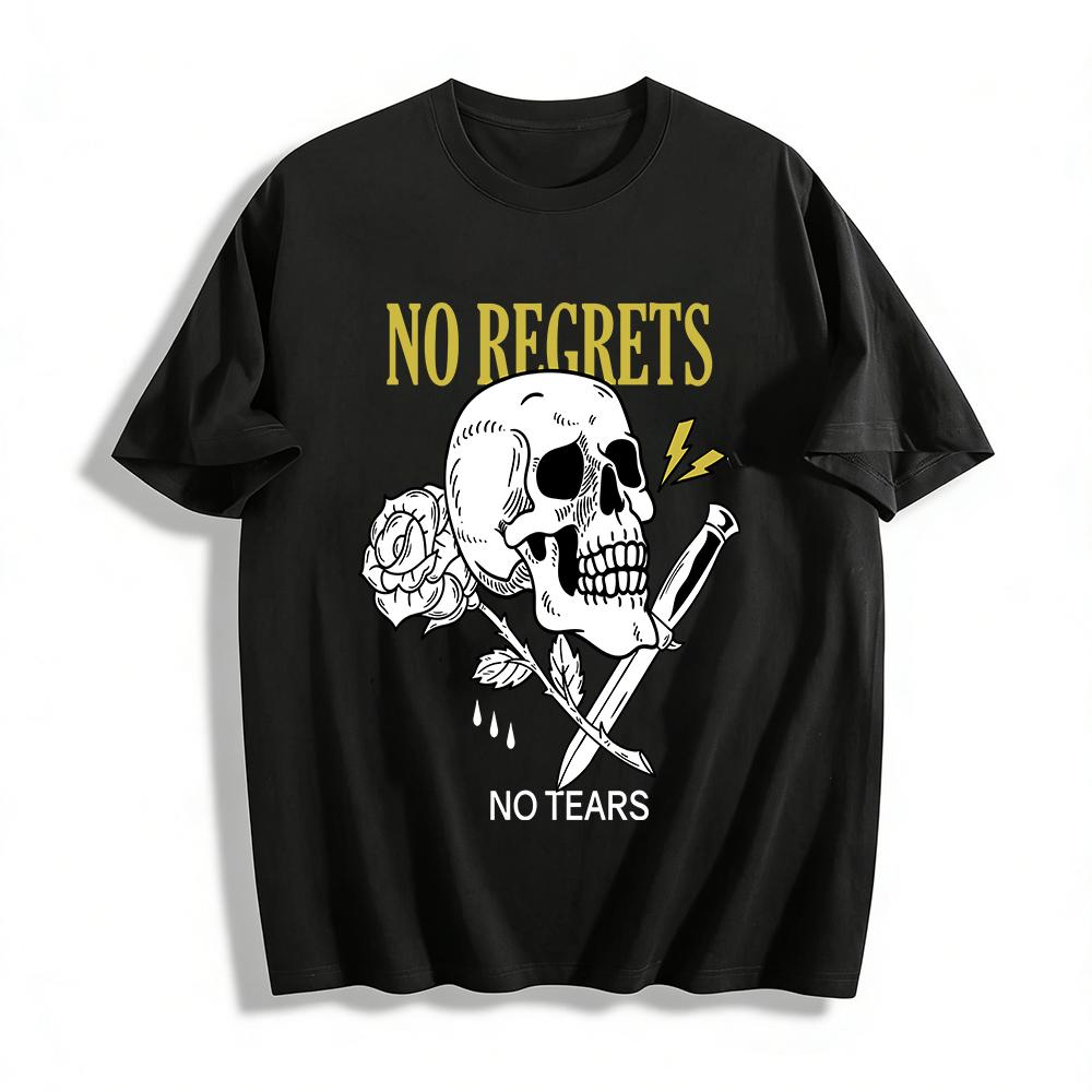 Vintage Skull Rose No Regrets Graphic Streetwear Casual Tee Pure cotton T-shirt XXS