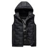 Men Autumn Winter Thickened Waistcoat Hooded Sleeveless Pockets Zipper Placket Vest Coat Down Vest Outwear Streetwear