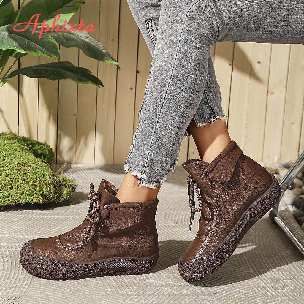 Fashion Aphixta Coffee Ankle Boots For Women Lace Up Chunky Heel Modern Short Boot Casual Woman Ankle Boots Woman Booties