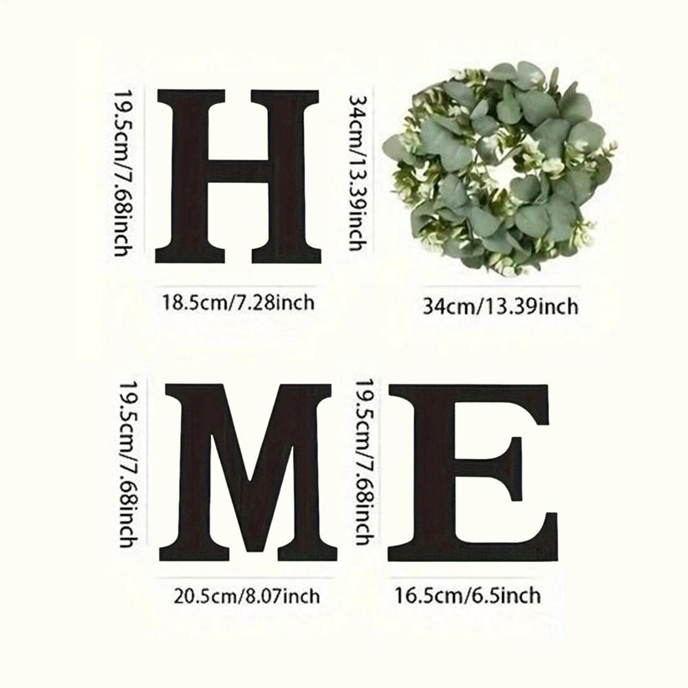 Home Sign Wooden Wall Home Sign Rustic Decor with Artificial Eucalyptus Wreath for Kitchen Living Room Holiday Party Entryway