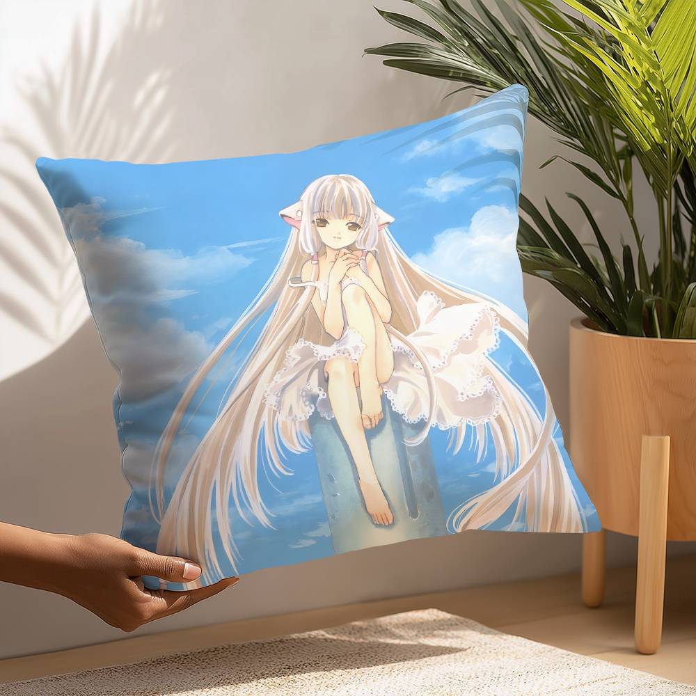C- Chobits canvas Söt Anime Kuddfodral Plyschtyg Mjukt Kuddfodral Dubbelsidigt Tryck Kuddfodral Hushållspresenter