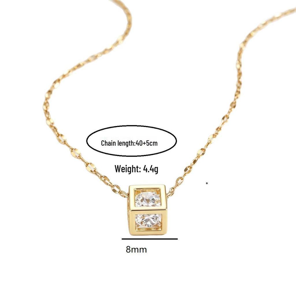 Korean 18K Gold Plated Hollow Square Diamond Pendant Titanium Steel Necklace for Women - Stylish Fashion Collarbone Chain Jewelry