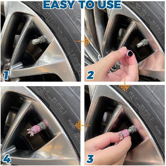 ROSON Valve Stem Caps, 4 Pack Handmade Crown Bling Crystal Rhinestone Car Wheel Tire Valve, Attractive Dustproof Car Accessories, Universal Stem Air