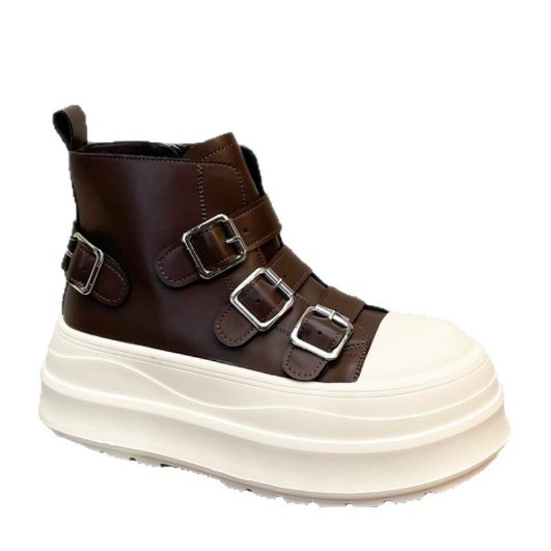 Leather thick-soled heightening small Martin boots women's autumn and winter new short boots women's high-top shoes women's shoes