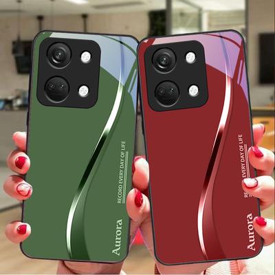 Rayas Bicolor Para OnePlus Nord 3 5 6T 7 Pro 8 12 10T Reno8 Lite 5G 10R Nord N30 Carcasa Dura Vidrio Templado Funda de Teléfono Negro