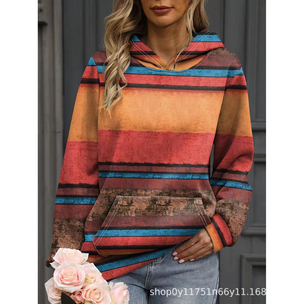 Women's Hoodie Sweatshirt Casual Fashion New Digital Printing Love Stripe Casual Street Style Autumn Winter Tops