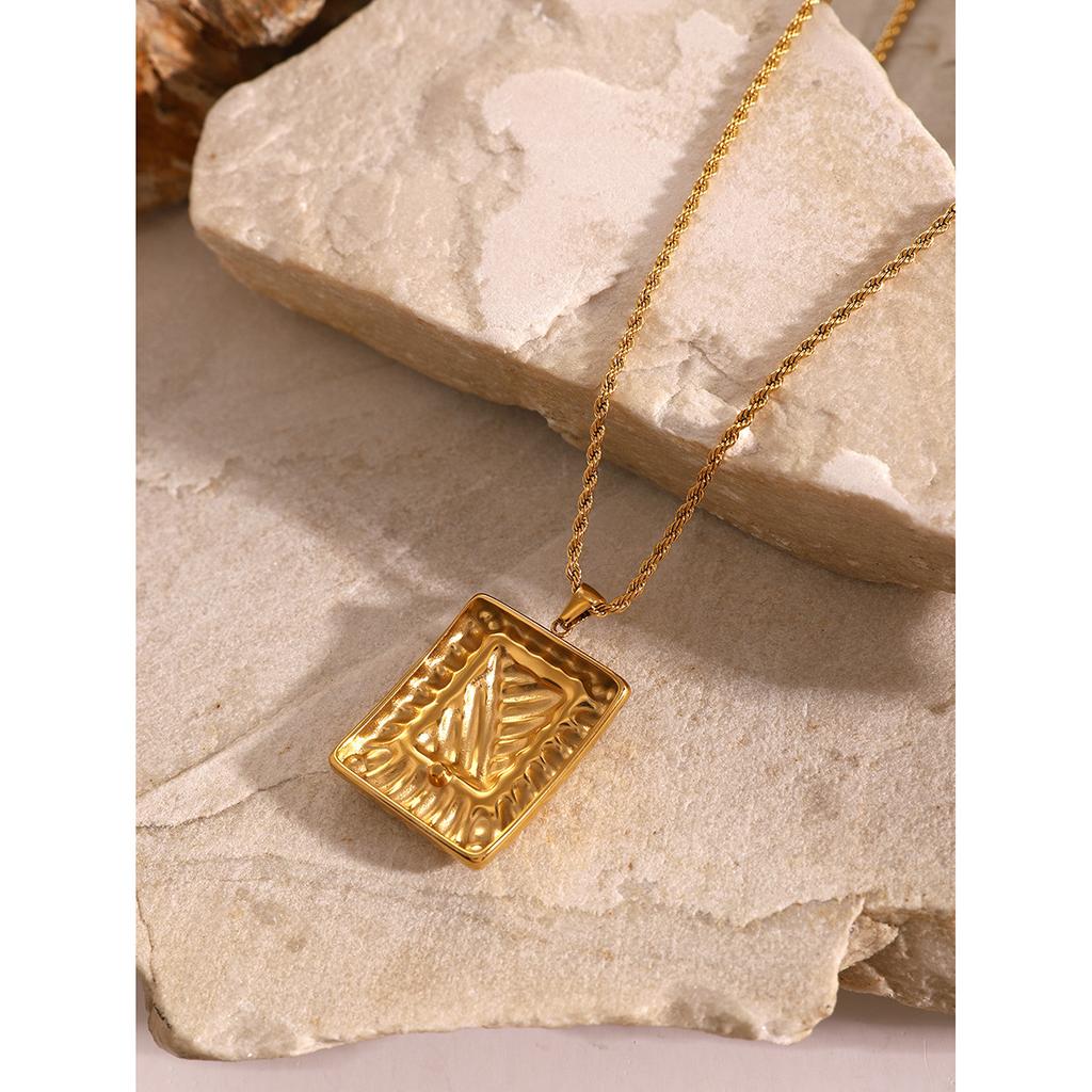 18K Gold Stainless Steel Rhinestone Square Necklace European and American Ins Internet Celebrities Same Thread Inlaid Rhinestone Pendant Necklace
