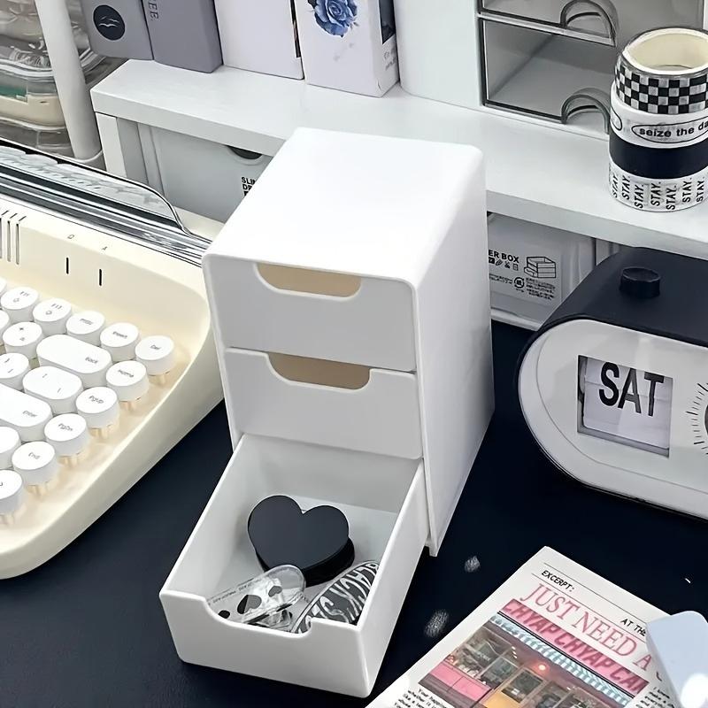 1pc Mini Desktop Storage Box with Drawer - White Space-Saving Plastic Organizer Tray Suitable for Home Office, Bathroom, Desk - Multi- Drawer Unit