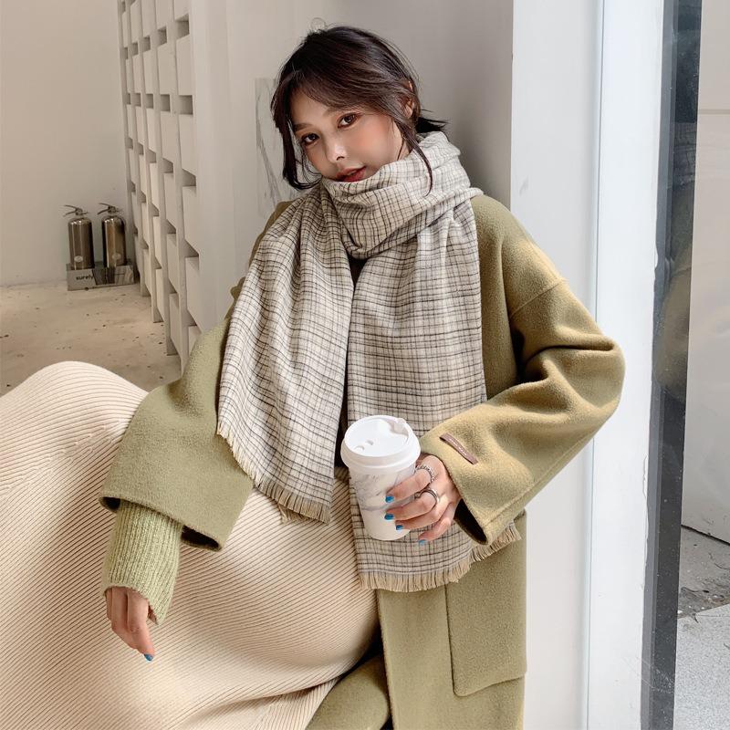 Scarf women's autumn and winter imitation cashmere plaid shawl versatile small fresh student long warm thickened scarf