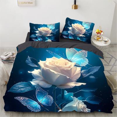 Home Colorful Rose Bed Cover 3D Printed Pattern 3pcs Single Double Queen Quilt Cover Pillowcase Bedding Set